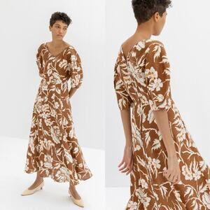 Mara Hoffman NWT Sicily Maxi Dress in Olive Multi Floral Print 100% Hemp Size 4